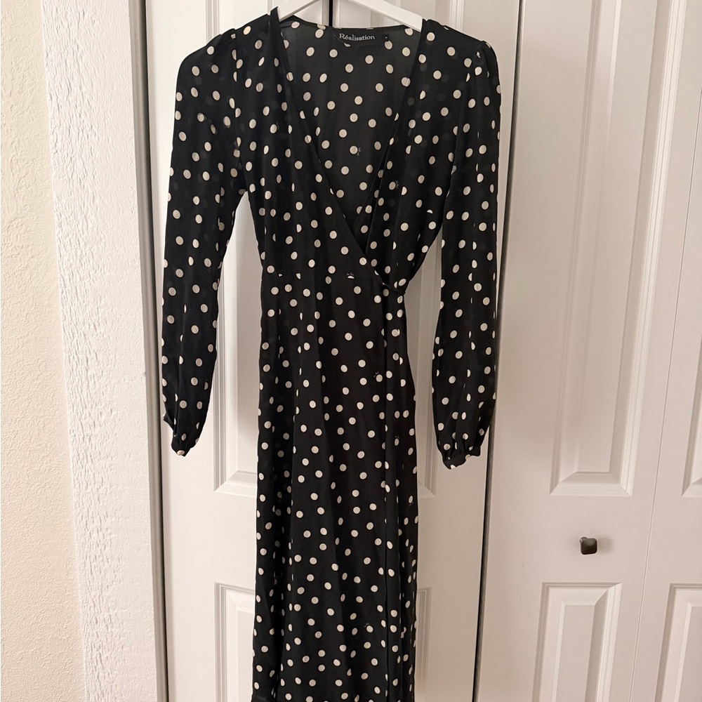 Realisation Black Polka Dot Wrap Dress
